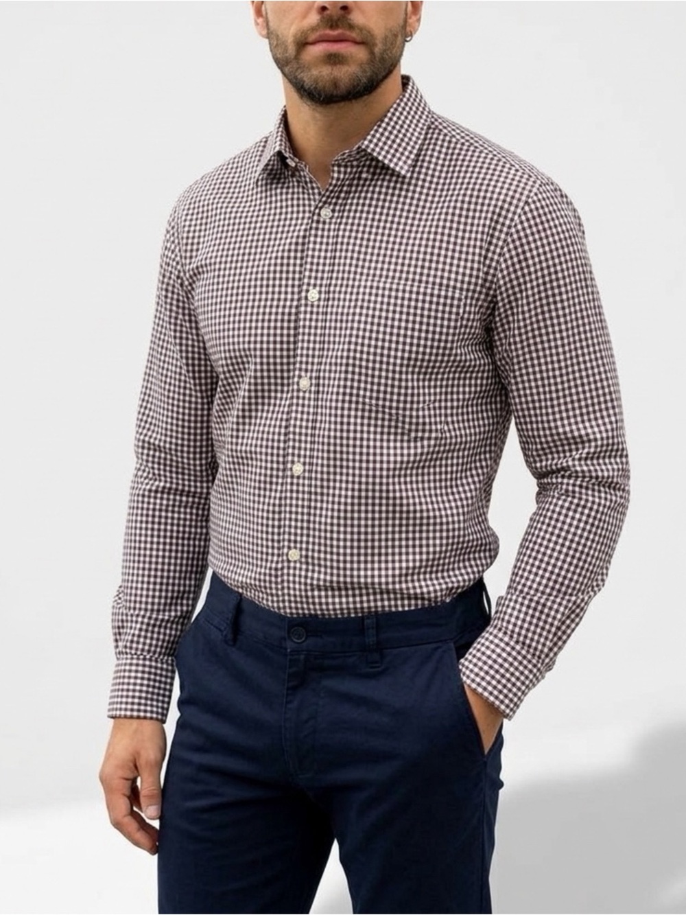 Timberland Buttondown Buffalo Check Plaid Burgundy White Long Sleeve Shirt Large